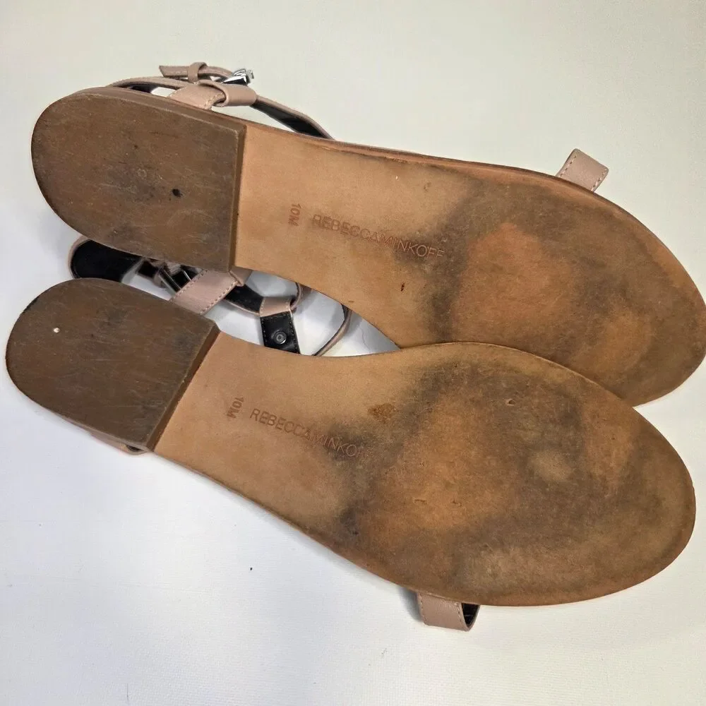 Rebecca Minkoff Women's Beige Studded Flat Gladiar Sandals with Ankle Strap 10 M